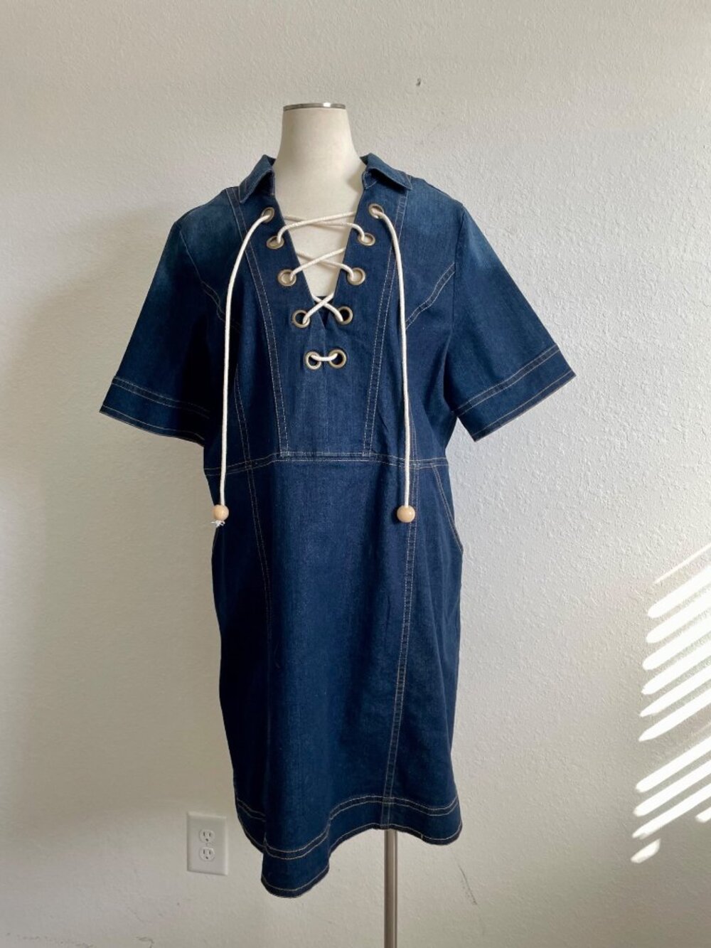Eloquii Dark Wash Denim Jean Lace-Front Mini Dress Size 20